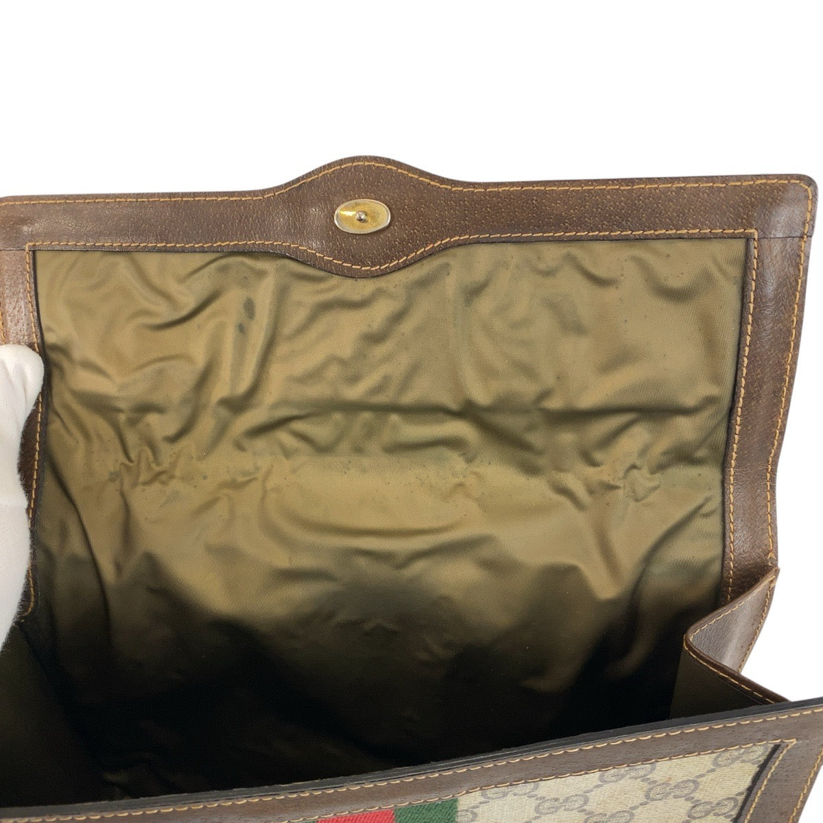 20525
GUCCI Vintage Sherry Line Beige Brown Gold Hardware GG Supreme Canvas / Leather 38 Clutch Bag Second Bag Men's AB16