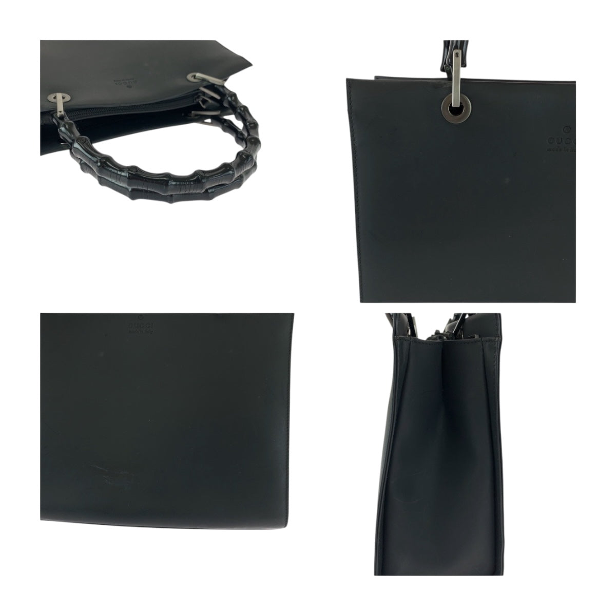 20529
GUCCI Gucci Bamboo Black Silver Hardware Leather 002 1010 Tote Bag Handbag Ladies ABP28