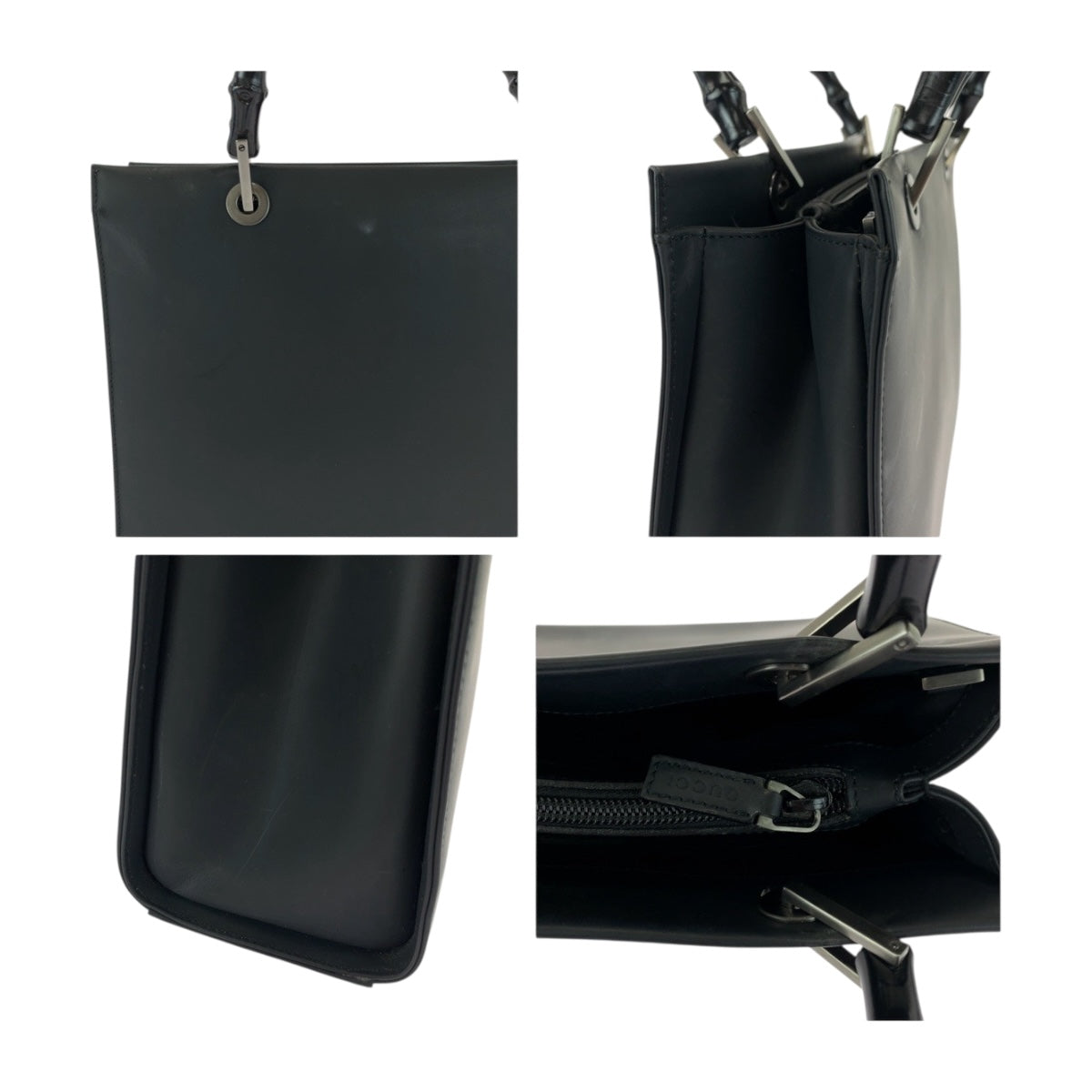 20529
GUCCI Gucci Bamboo Black Silver Hardware Leather 002 1010 Tote Bag Handbag Ladies ABP28