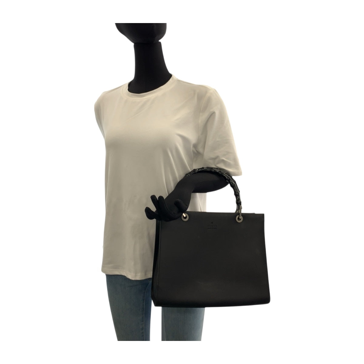 20529
GUCCI Gucci Bamboo Black Silver Hardware Leather 002 1010 Tote Bag Handbag Ladies ABP28