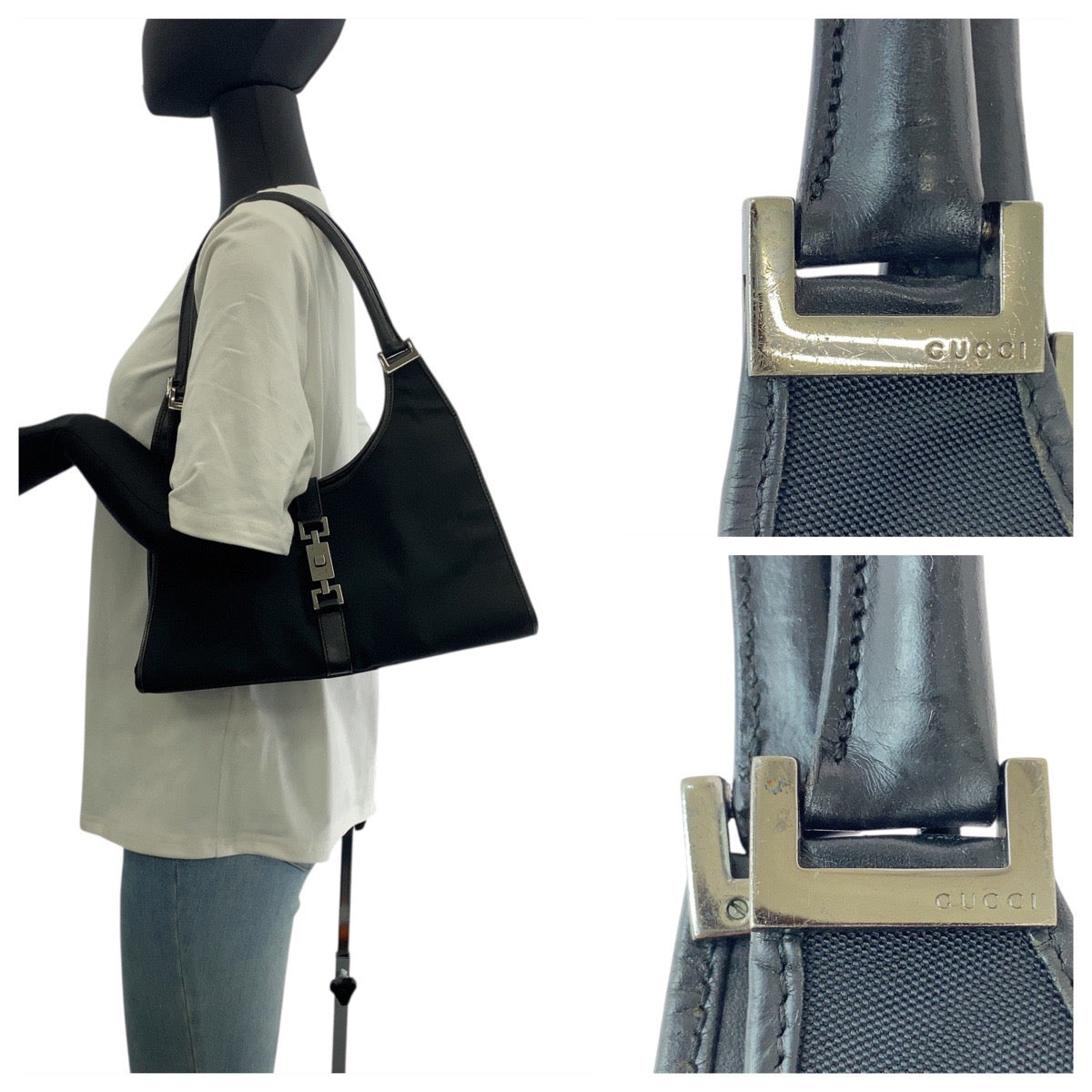 20533
GUCCI グッチ ジャッキー ブラック 黒 シルバー金具 キャンバス / レザー 002−1067 トートバッグ ショルダーバッグ レディース AB28
