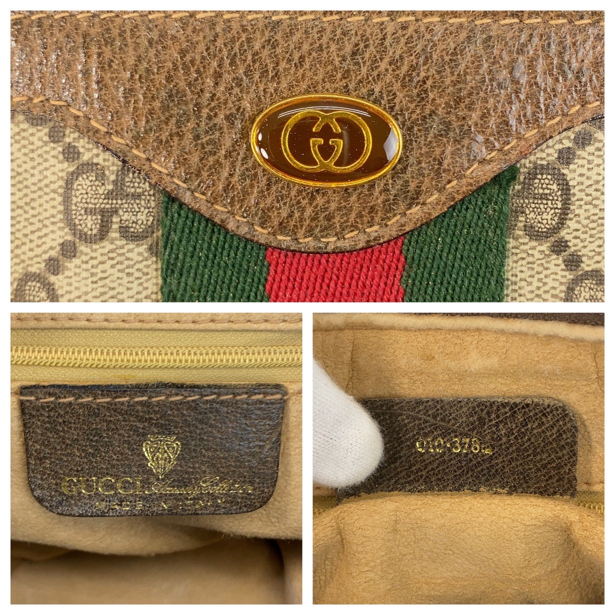 20535
GUCCI Vintage Sherry Line Beige Brown Gold Hardware GG Supreme Canvas / Leather 010 378 Handbag Boston Bag Ladies AB32