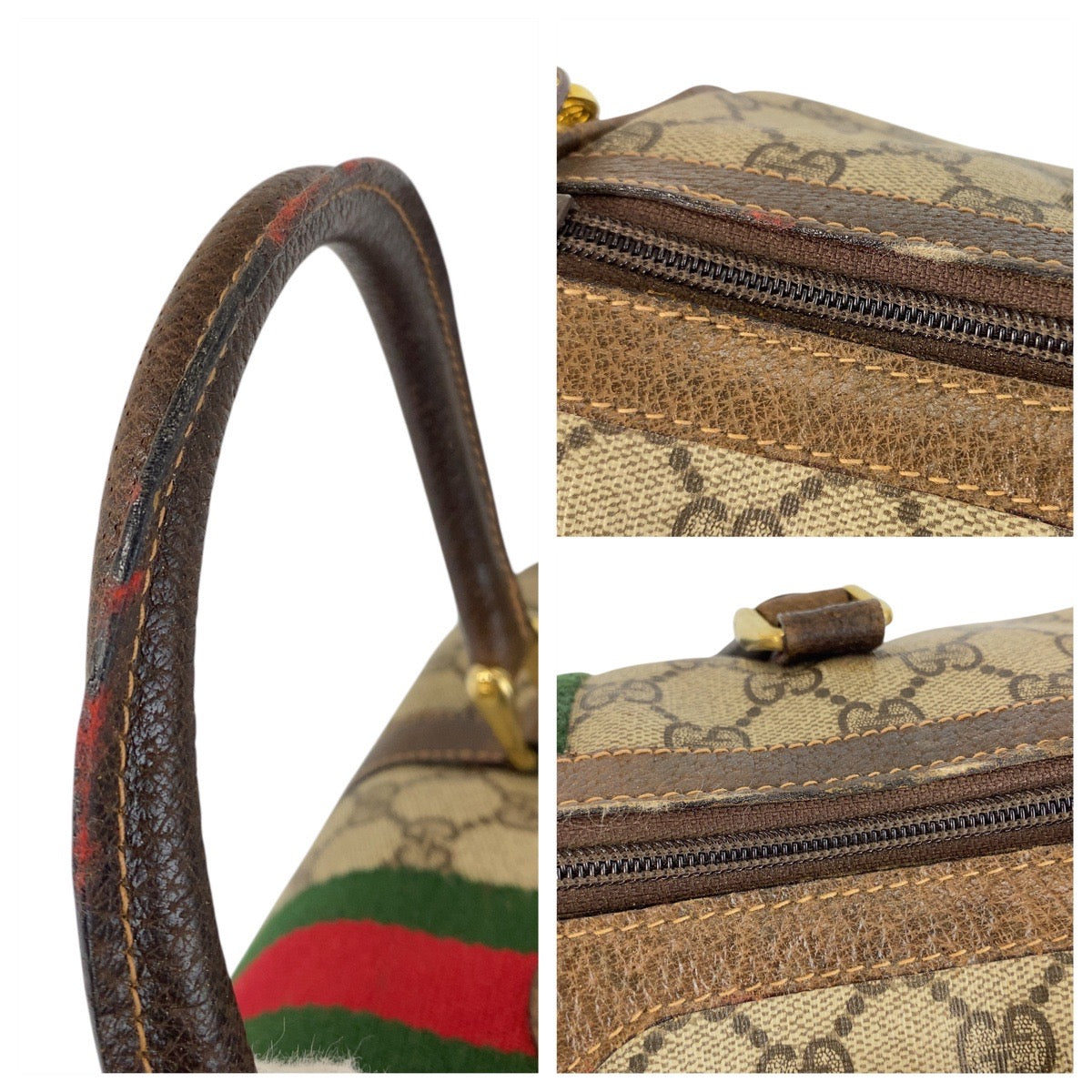 20535
GUCCI Vintage Sherry Line Beige Brown Gold Hardware GG Supreme Canvas / Leather 010 378 Handbag Boston Bag Ladies AB32