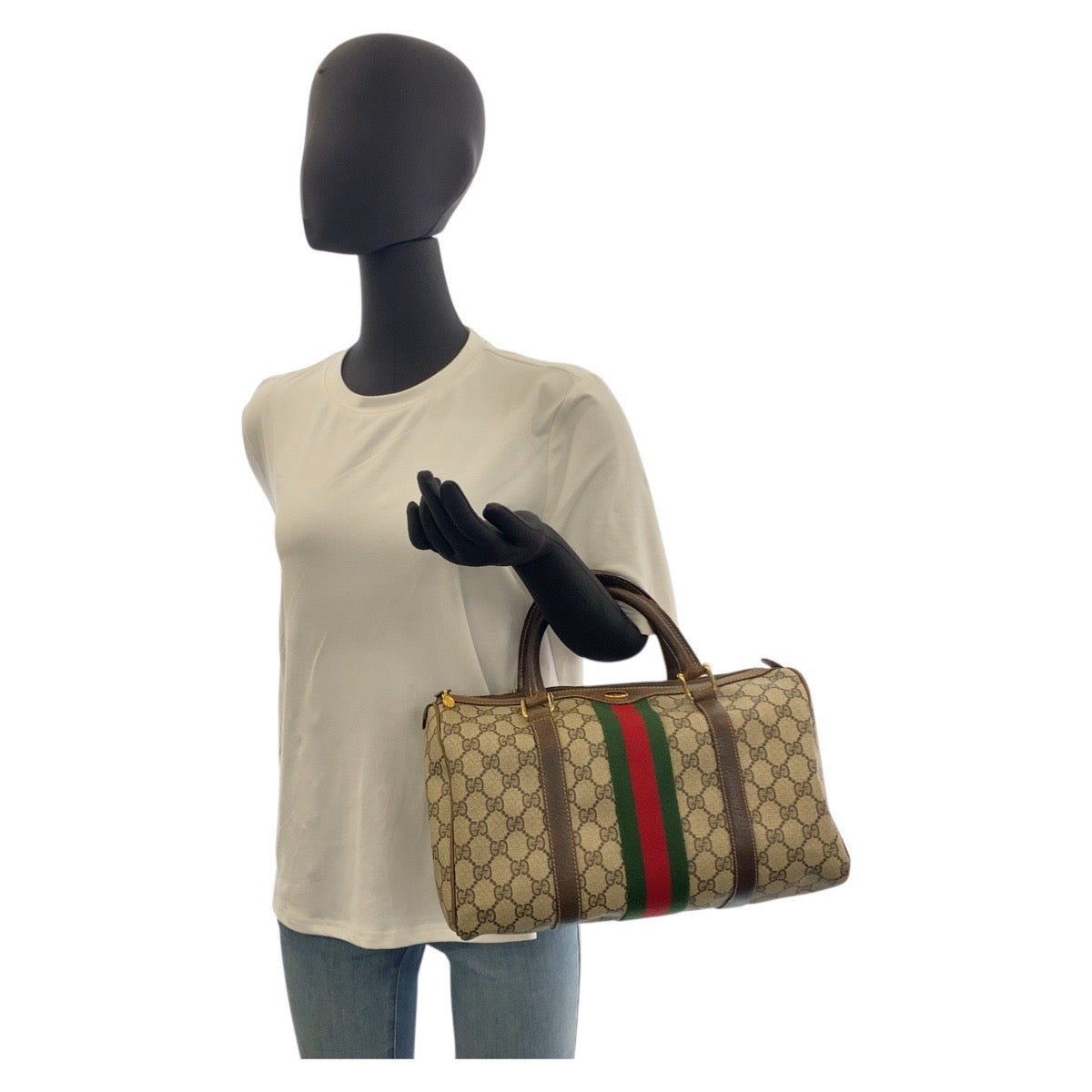 20535
GUCCI Vintage Sherry Line Beige Brown Gold Hardware GG Supreme Canvas / Leather 010 378 Handbag Boston Bag Ladies AB32