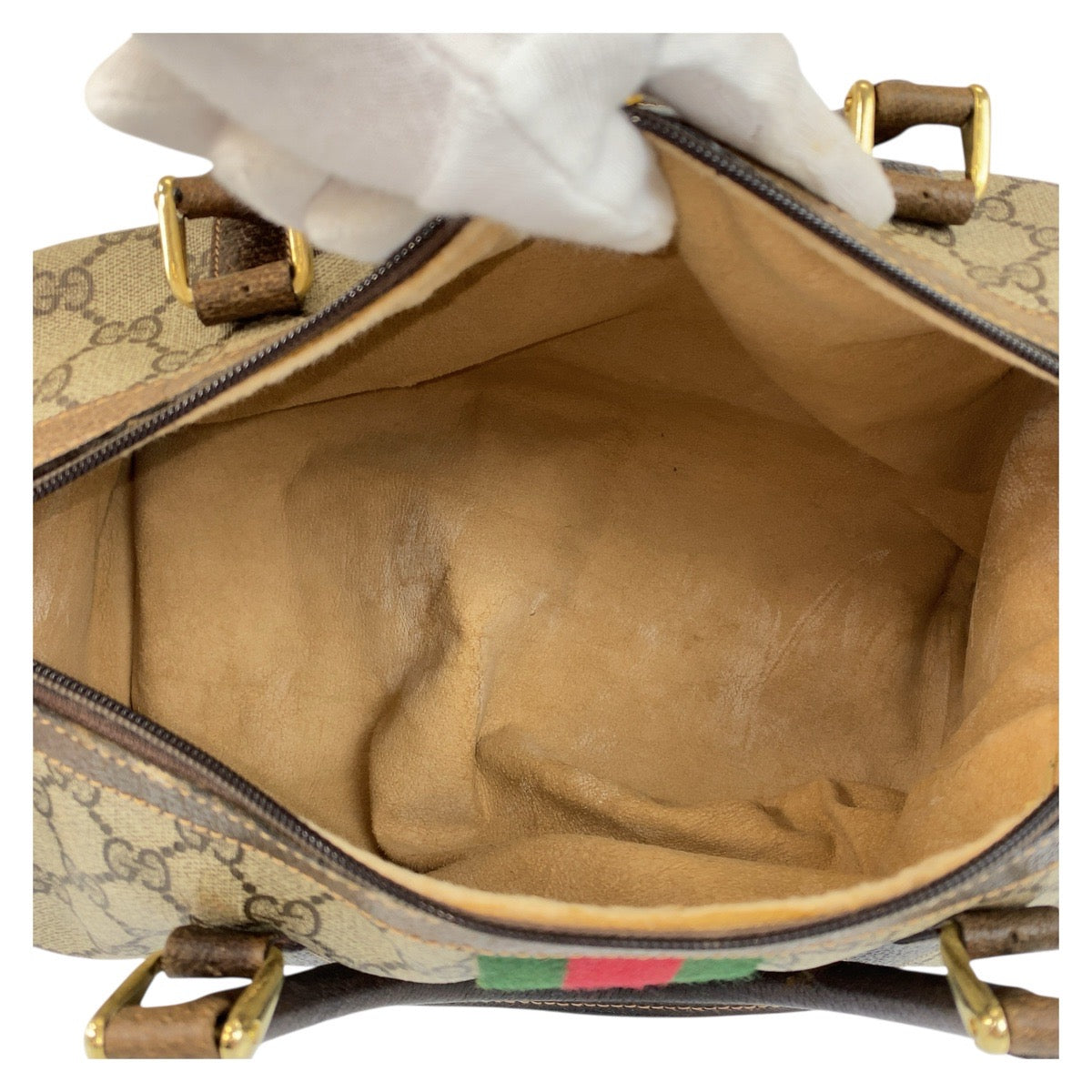 20535
GUCCI Vintage Sherry Line Beige Brown Gold Hardware GG Supreme Canvas / Leather 010 378 Handbag Boston Bag Ladies AB32