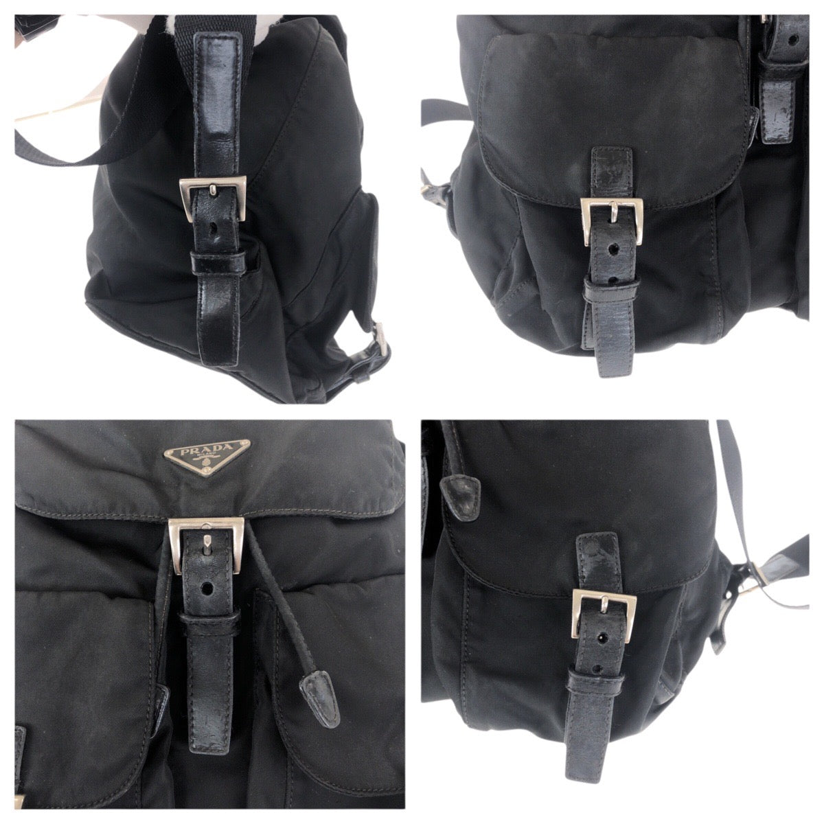 20536
PRADA プラダ テスート 三角ロゴプレート ブラック 黒 シルバー金具 ナイロン / レザー リュック・デイパック バックパック レディース AB34