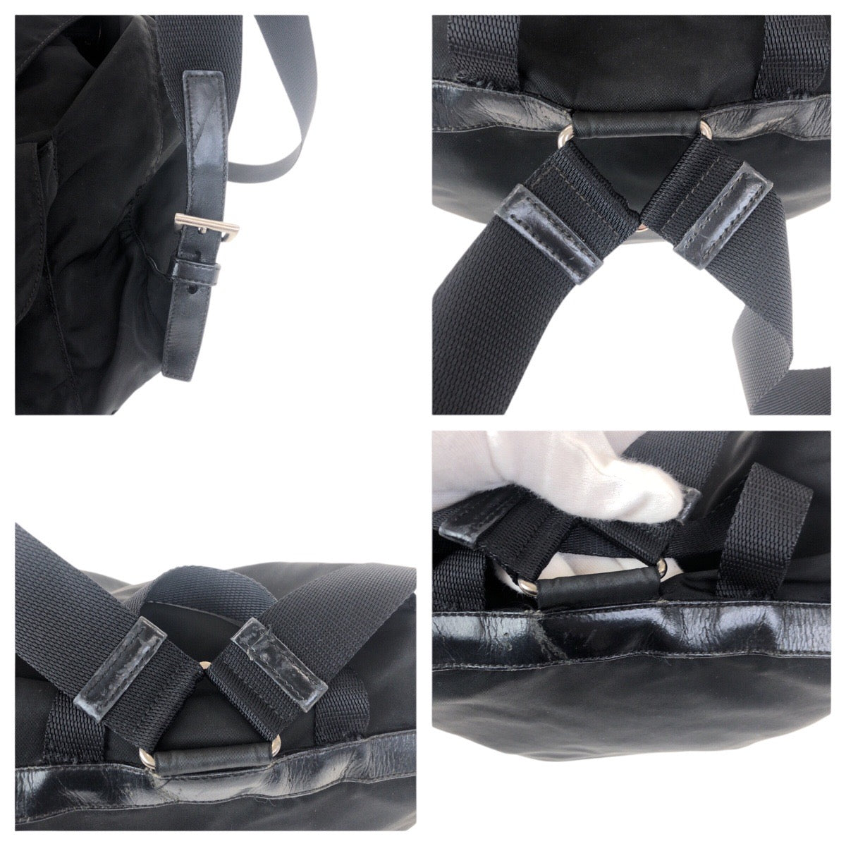 20536
PRADA プラダ テスート 三角ロゴプレート ブラック 黒 シルバー金具 ナイロン / レザー リュック・デイパック バックパック レディース AB34