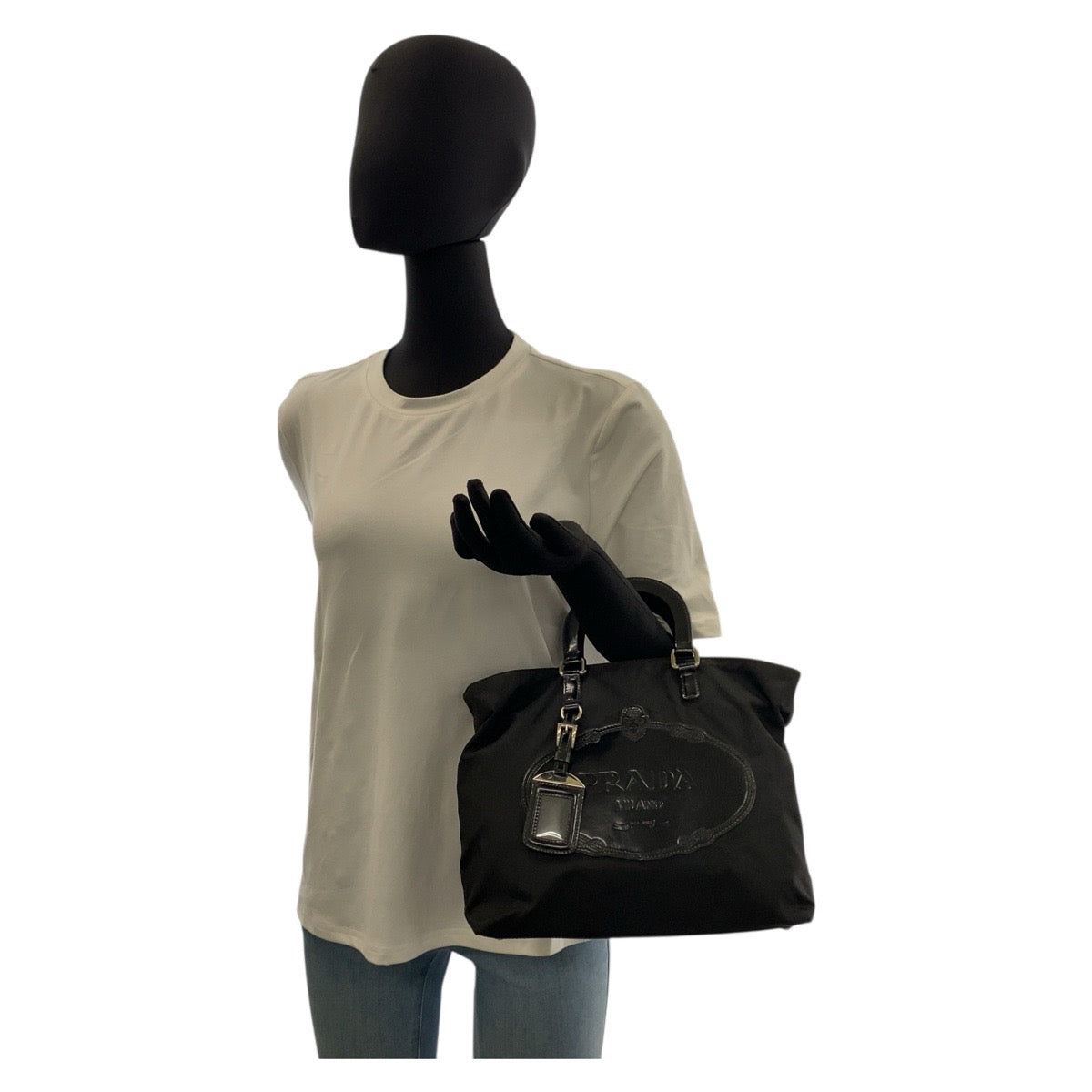 20542
PRADA プラダ テスート ロゴ ブラック 黒 シルバー金具 ナイロン トートバッグ ハンドバッグ レディース AB32