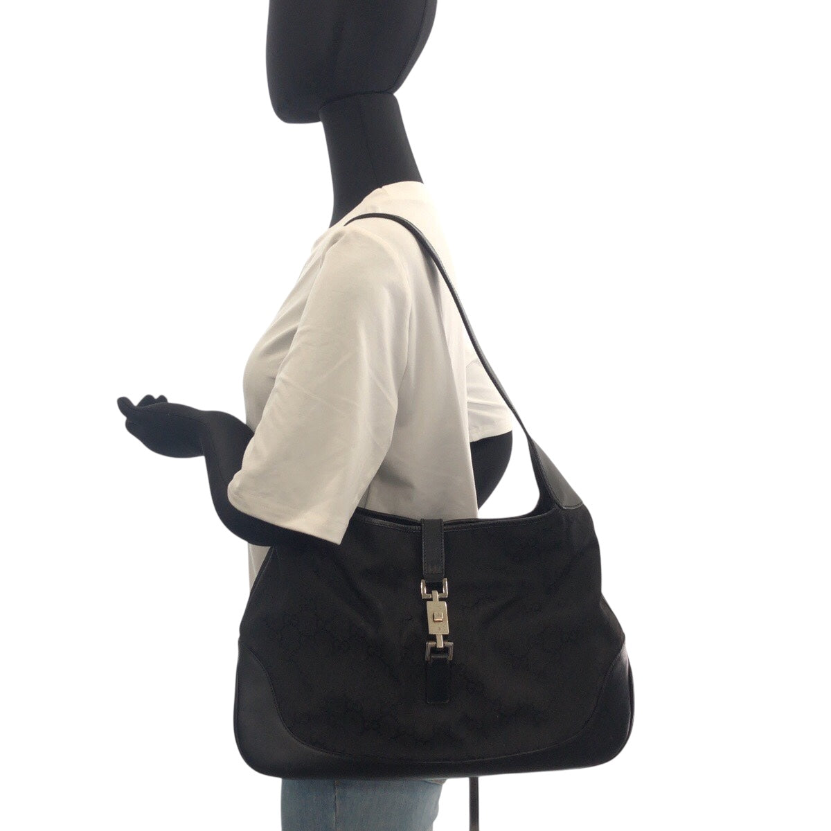 20543
GUCCI グッチ ジャッキー ブラック 黒 シルバー金具 GGキャンバス 001 3346 ショルダーバッグ 肩掛け ハンドバッグ レディース AB28