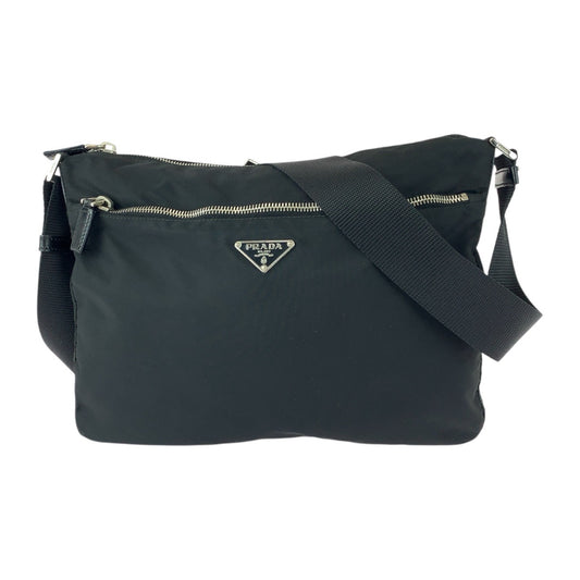 20544
PRADA プラダ テスート 三角ロゴプレート ブラック 黒 シルバー金具 ナイロン / レザー ショルダーバッグ ポシェット レディース ABP42