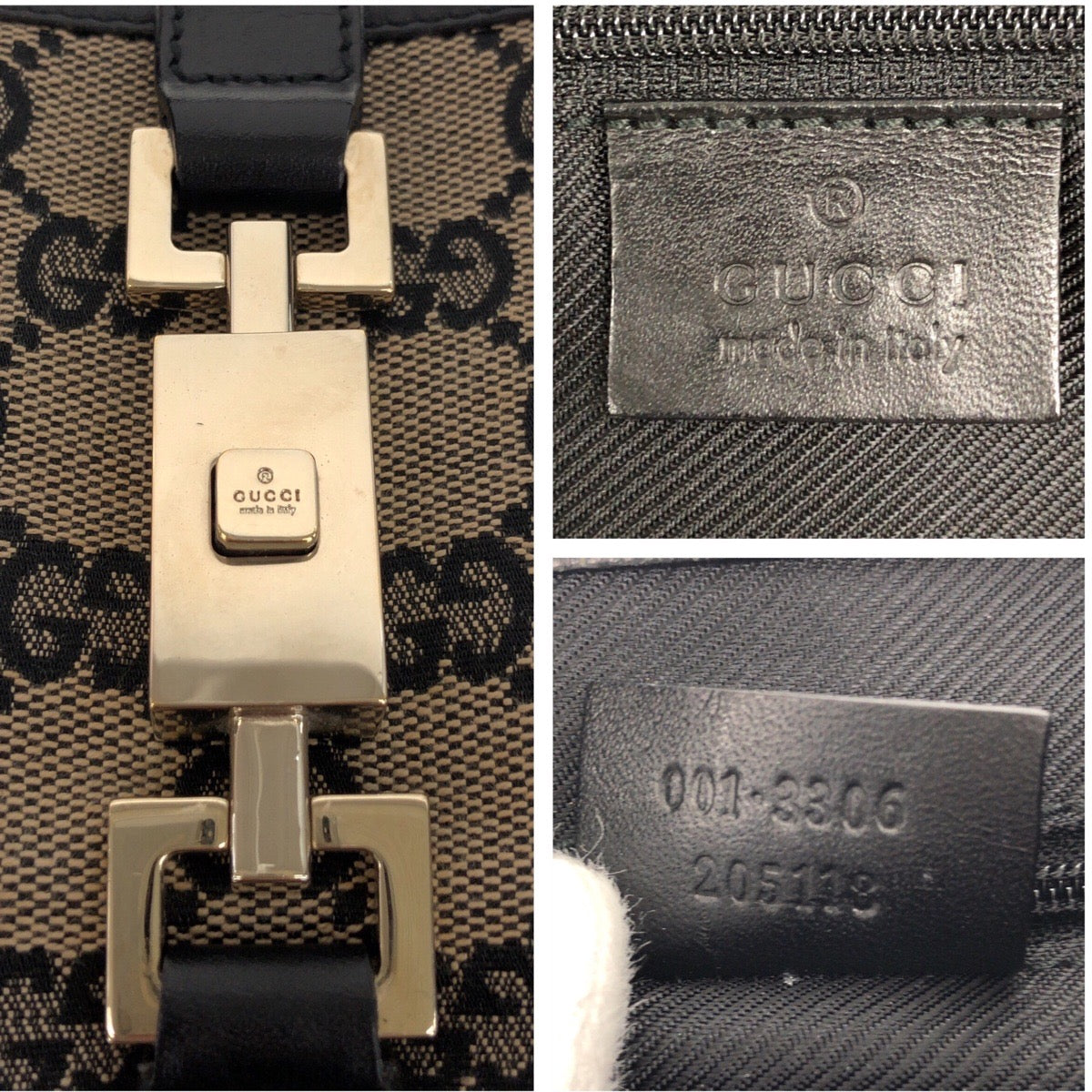 20547
GUCCI グッチ ジャッキー ブラック 黒 ゴールド金具 GGキャンバス / レザー 001 3306 ショルダーバッグ ハンドバッグ レディース AB42
