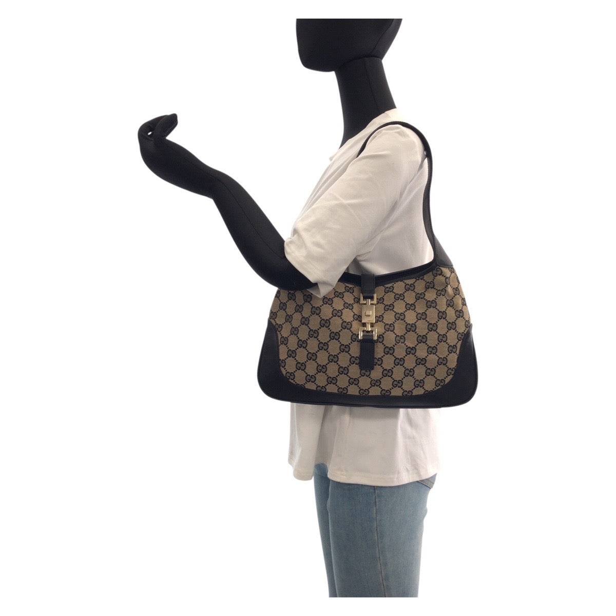 20547
GUCCI グッチ ジャッキー ブラック 黒 ゴールド金具 GGキャンバス / レザー 001 3306 ショルダーバッグ ハンドバッグ レディース AB42