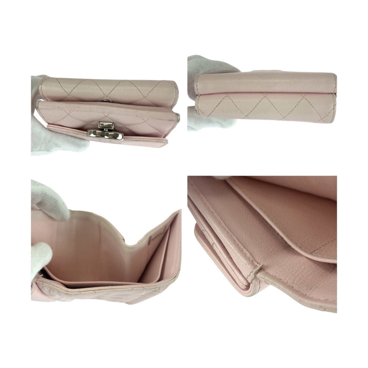 20550
CHANEL シャネル マトラッセ ココマーク ピンク シルバー金具 レザー 折財布 コンパクトウォレット レディース AB48