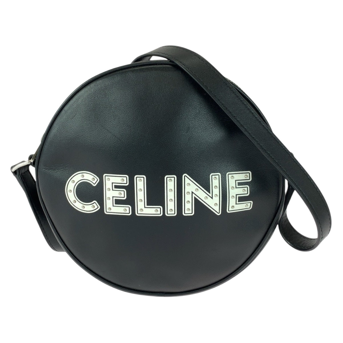 20553
CELINE セリーヌ ダンシングキッド ロゴスタッズ ブラック 黒 ホワイト シルバー金具 レザー 195883DDJ.38SI ショルダーバッグ ポシェット レディース A90