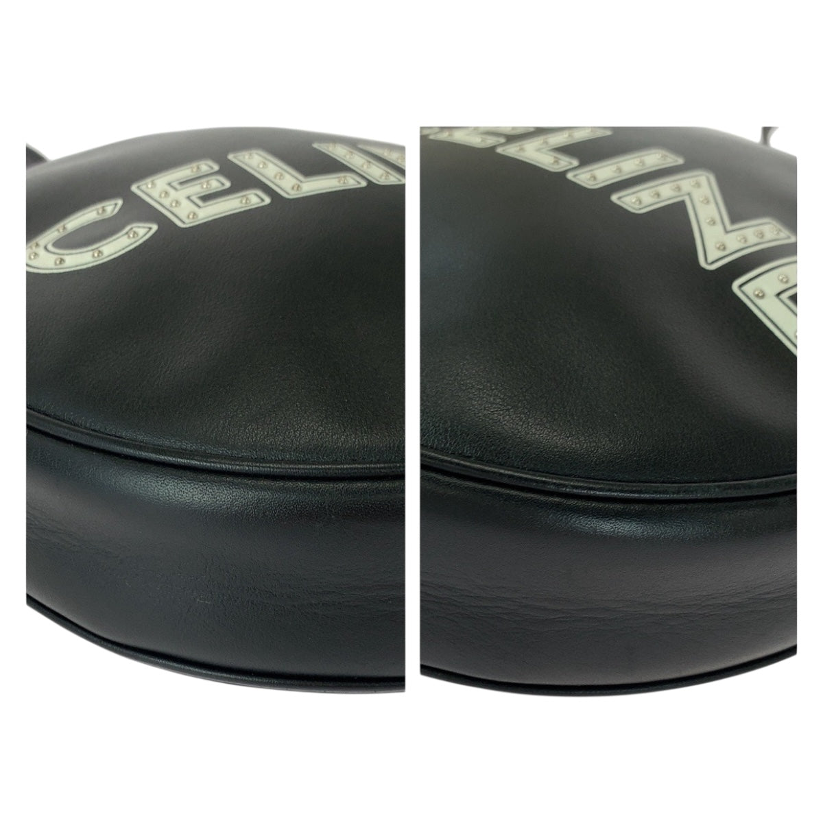 20553
CELINE セリーヌ ダンシングキッド ロゴスタッズ ブラック 黒 ホワイト シルバー金具 レザー 195883DDJ.38SI ショルダーバッグ ポシェット レディース A90