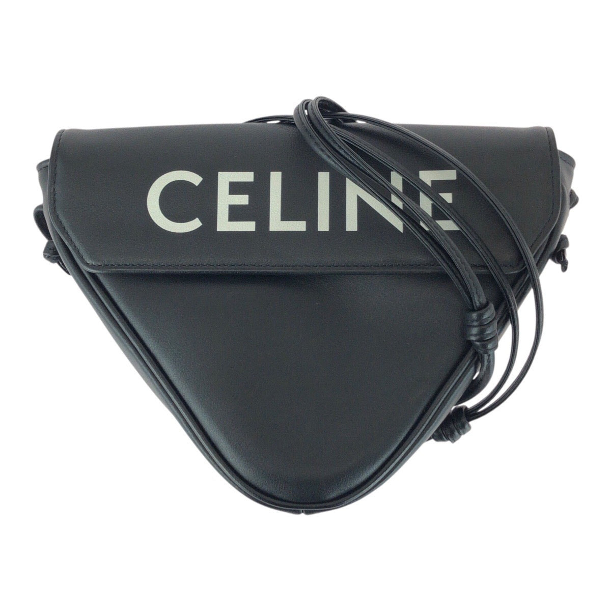 20554
CELINE セリーヌ トライアングル ロゴ ブラック 黒 ホワイト レザー 195903DCS ショルダーバッグ ポシェット レディース A90