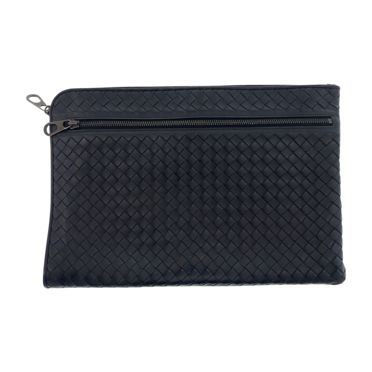 20556
BOTTEGAVENETA ボッテガヴェネタ イントレチャート ブラック 黒 ガンメタ金具 レザー クラッチバッグ セカンドバッグ メンズ A50
