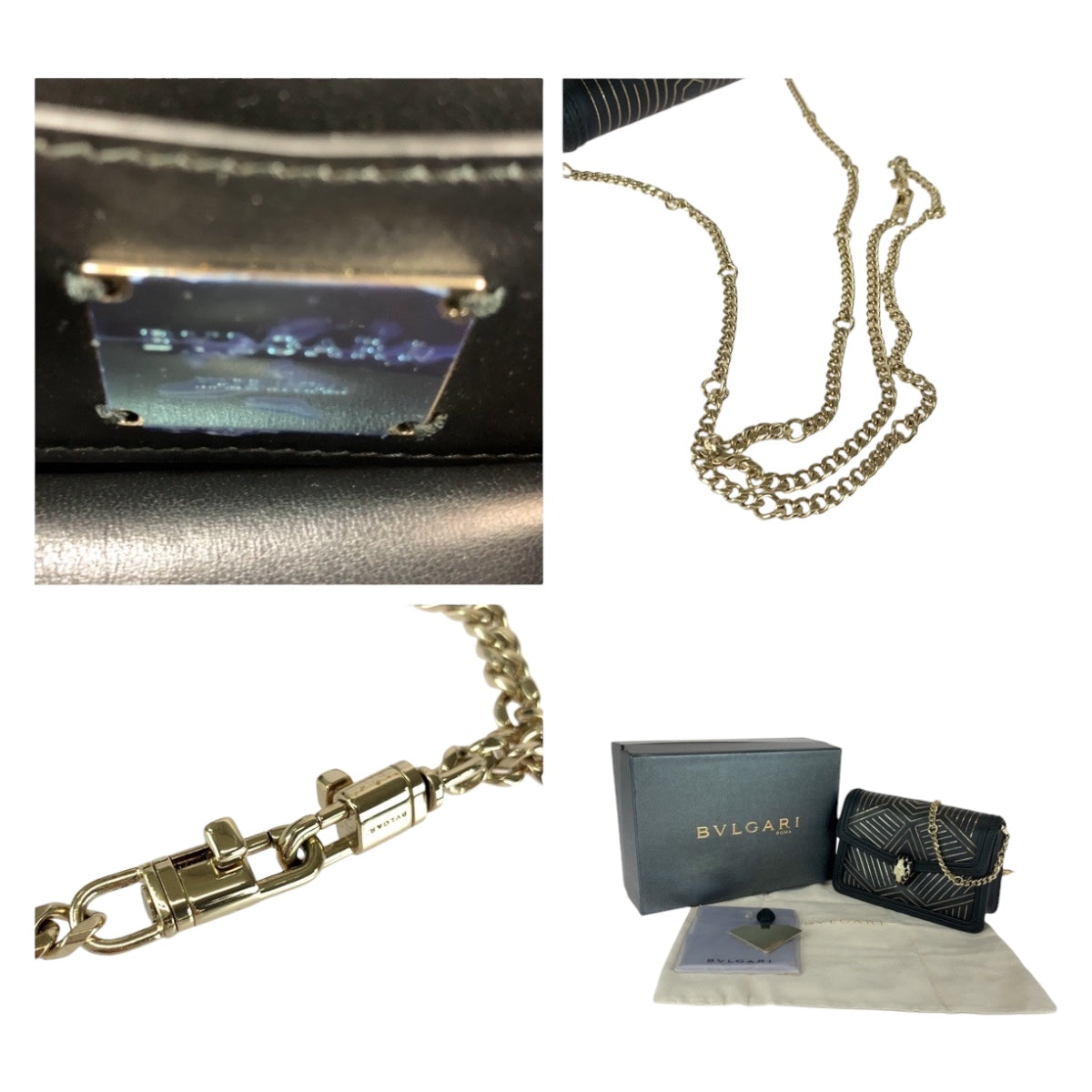 20426
BVLGARI Serpenti Diamond Blast Black White Gold Hardware Leather Chain Shoulder Bag Pochette Ladies A170