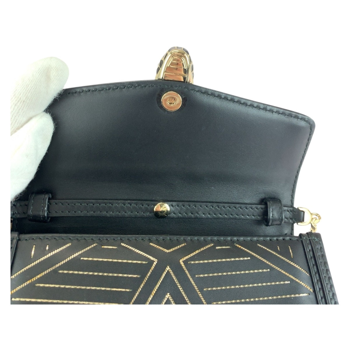 20426
BVLGARI Serpenti Diamond Blast Black White Gold Hardware Leather Chain Shoulder Bag Pochette Ladies A170