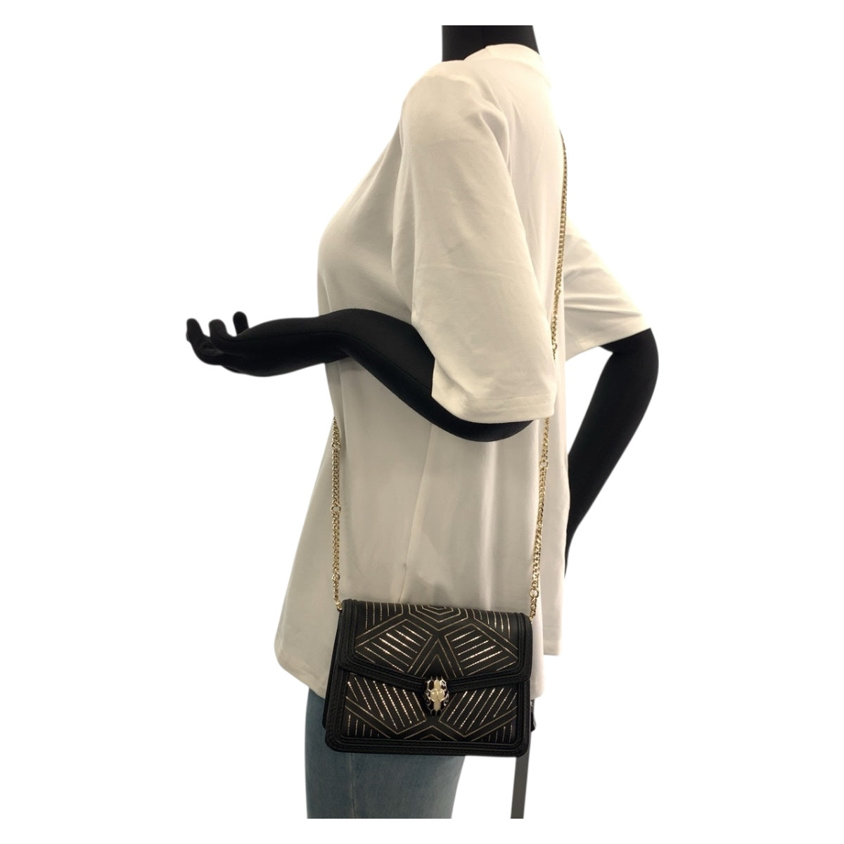 20426
BVLGARI Serpenti Diamond Blast Black White Gold Hardware Leather Chain Shoulder Bag Pochette Ladies A170