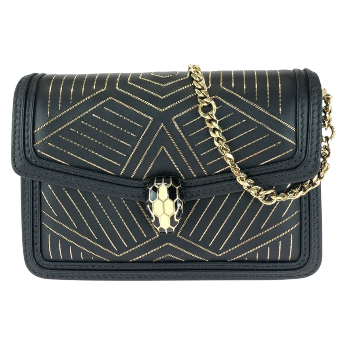 20426
BVLGARI Serpenti Diamond Blast Black White Gold Hardware Leather Chain Shoulder Bag Pochette Ladies A170