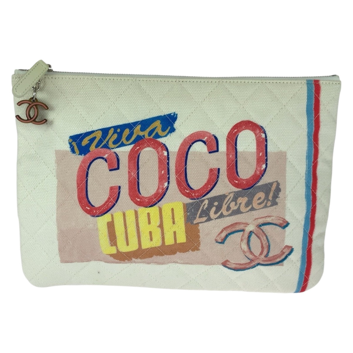 20561
CHANEL シャネル ココキューバ ココマーク ホワイト マルチカラー シルバー金具 キャンバス クラッチバッグ レディース ABP54