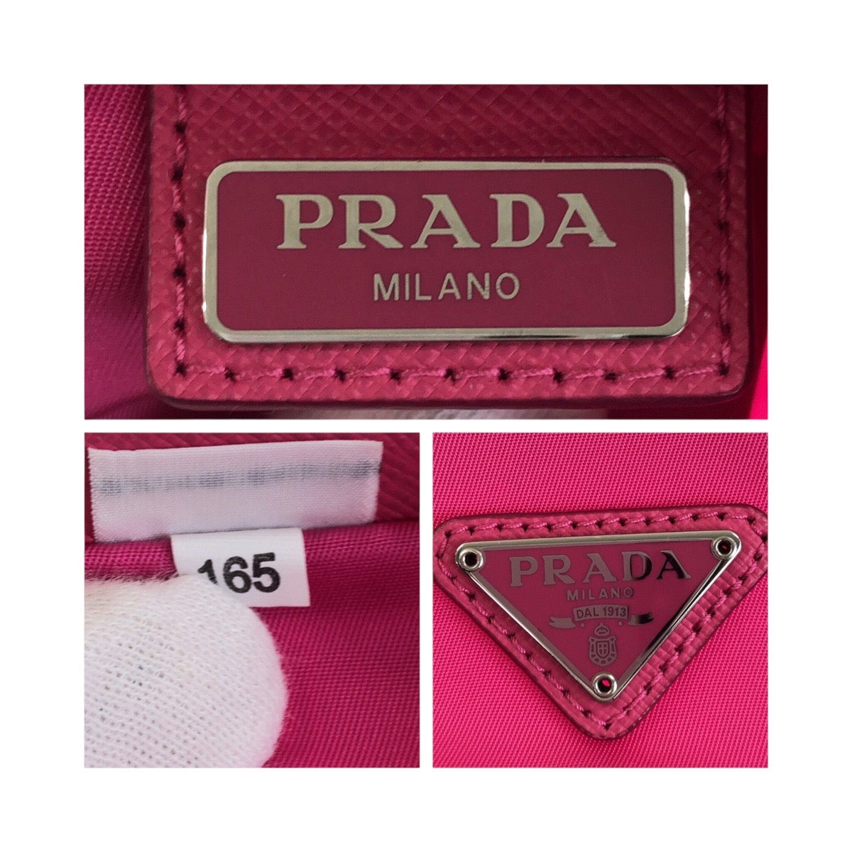 20565
PRADA プラダ 三角ロゴ ピンク シルバー金具 ナイロン 1NE369 ポーチ 巾着 レディース A42