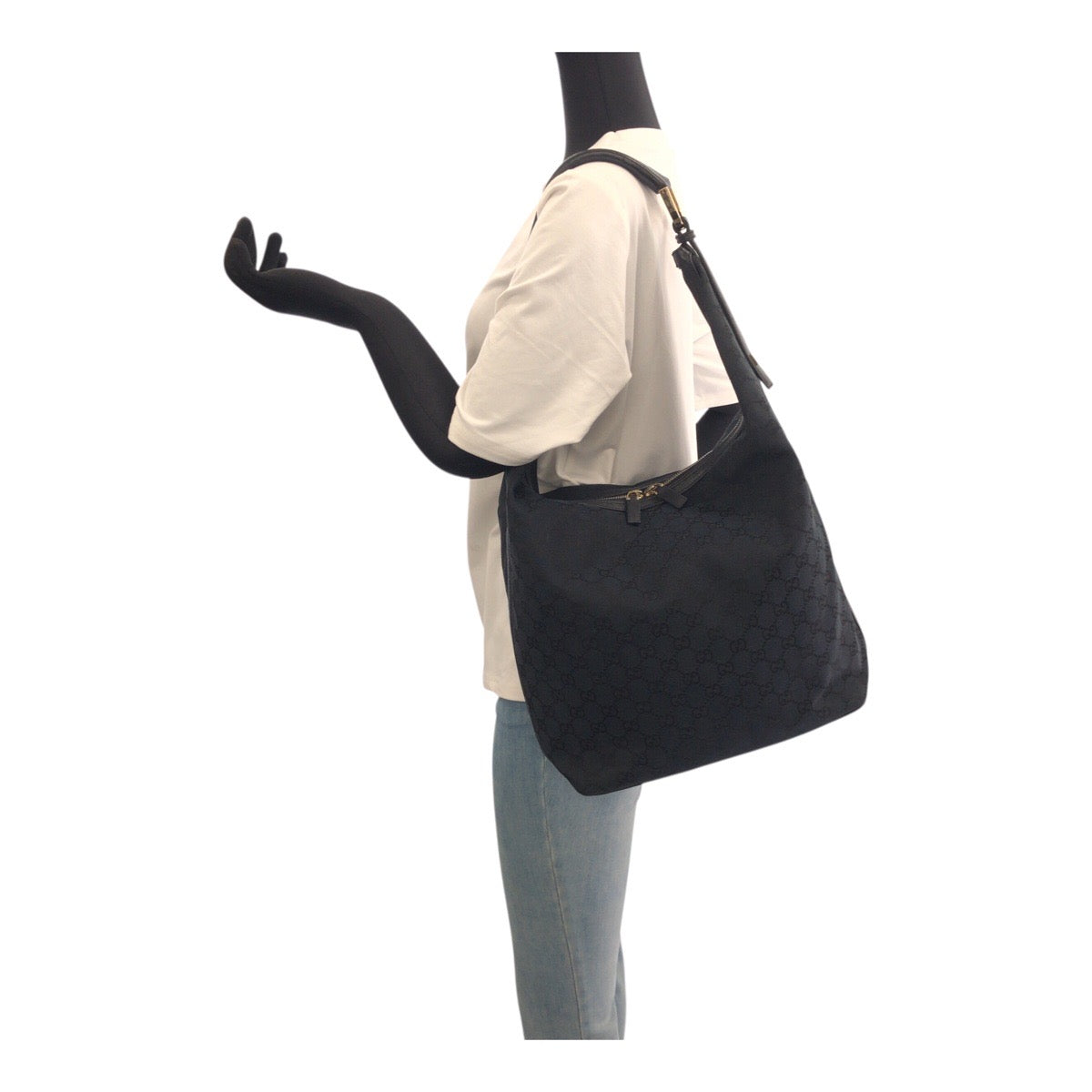20570
GUCCI グッチ ホーボー ブラック 黒 ゴールド金具 GGキャンバス / レザー 001.42870 ショルダーバッグ ハンドバッグ レディース ABP38