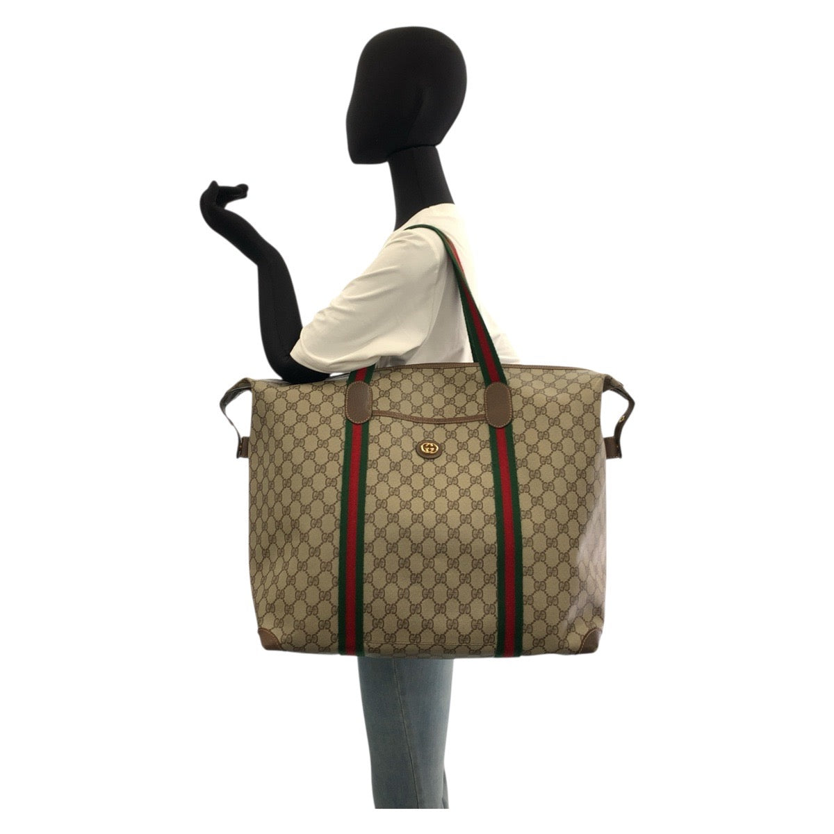 20576
GUCCI Vintage Sherry Line Beige Gold Hardware GG Supreme Canvas / Leather 012 39 6211 Tote Bag Boston Bag Ladies ABP56