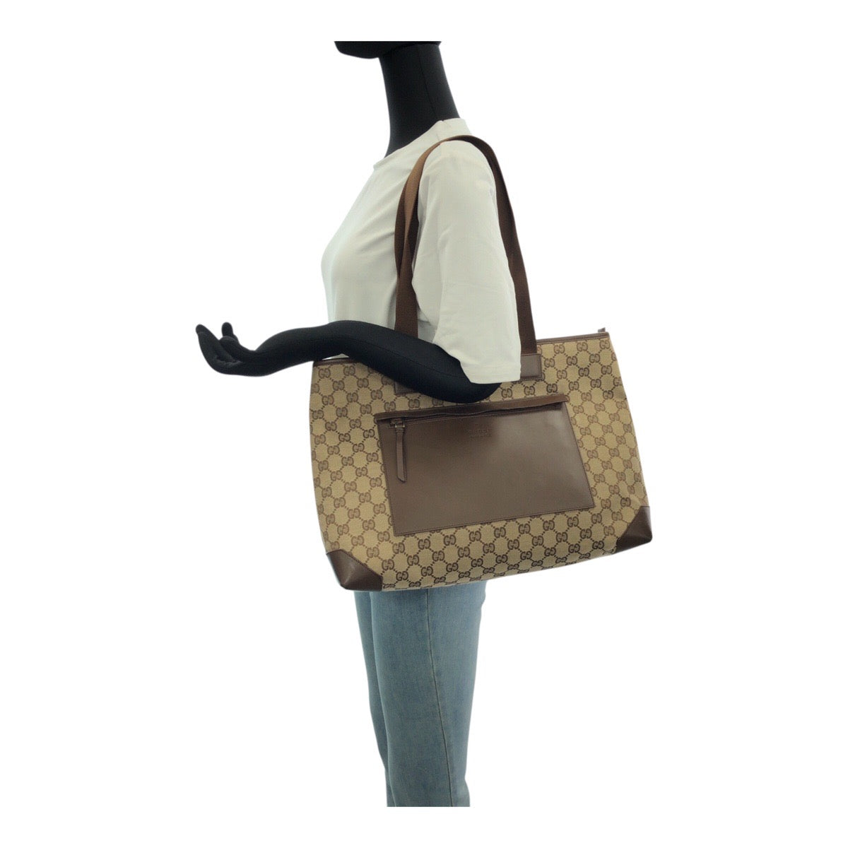 20587
GUCCI グッチ ブラウン ベージュ シルバー金具 GGキャンバス / レザー 34339 トートバッグ ショルダーバッグ レディース AB35