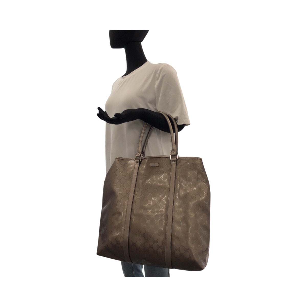 20588
GUCCI Imprime Metallic Brown Silver Hardware PVC 223668 Tote Bag Handbag Women's AB30