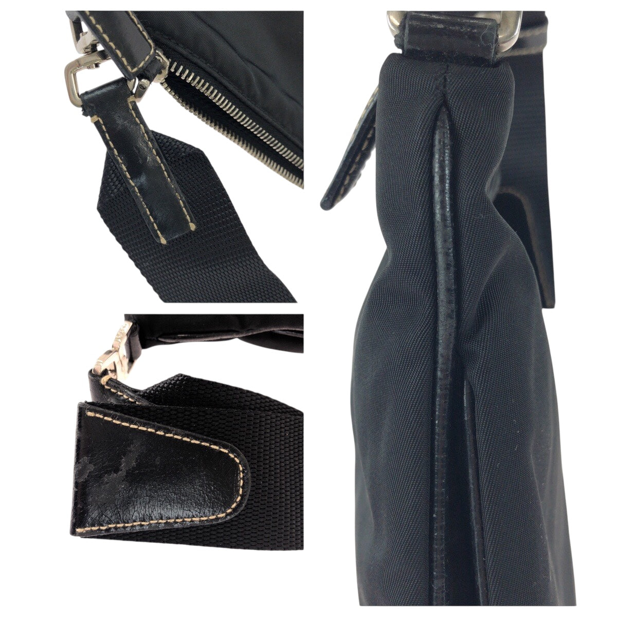 20589
PRADA プラダ テスート 三角ロゴプレート ブラック 黒 シルバー金具 ナイロン / レザー ショルダーバッグ ポシェット レディース ABP38