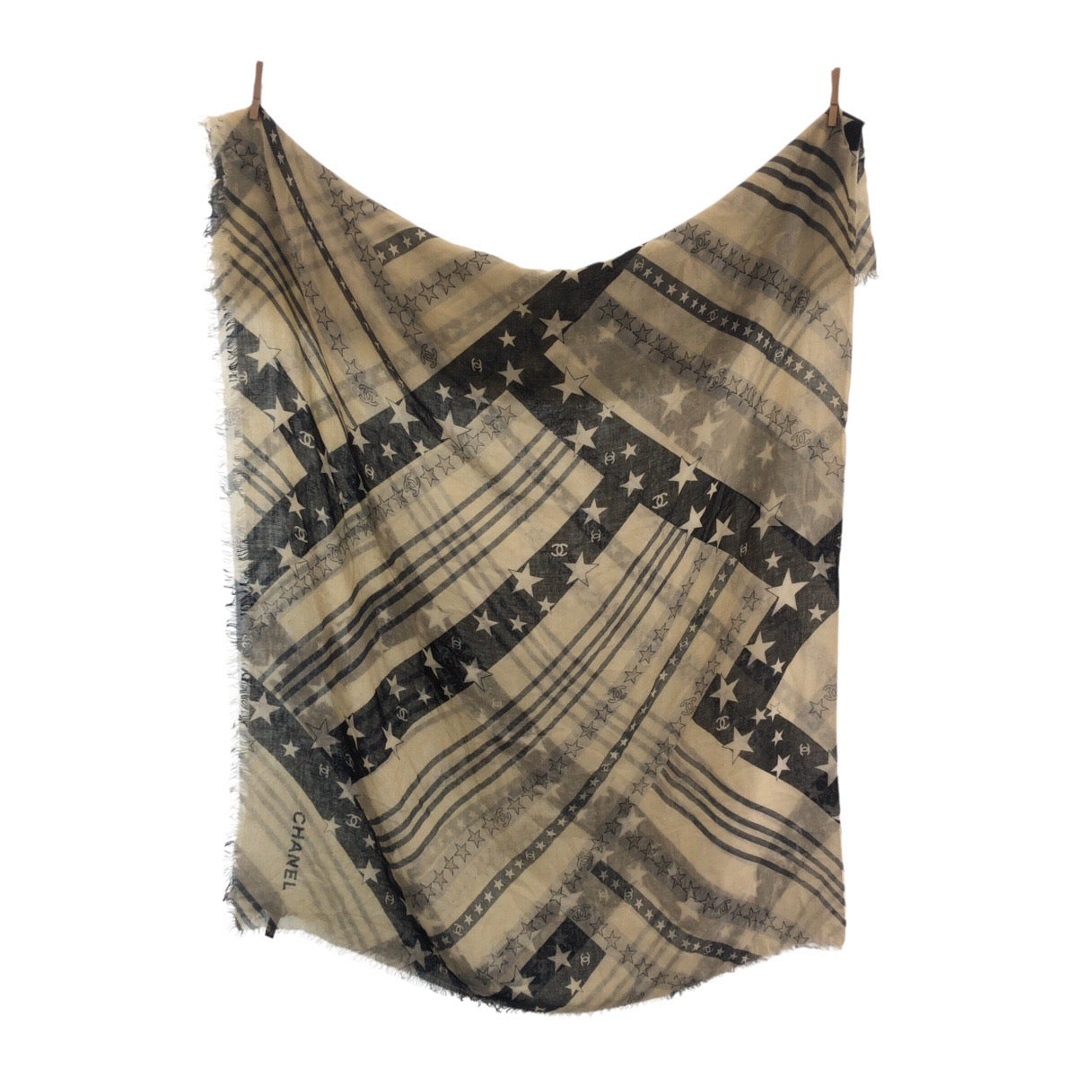 20592
CHANEL シャネル ココマーク オフホワイト ブラック カシミヤ 大判 ストール ショール レディース ABP35