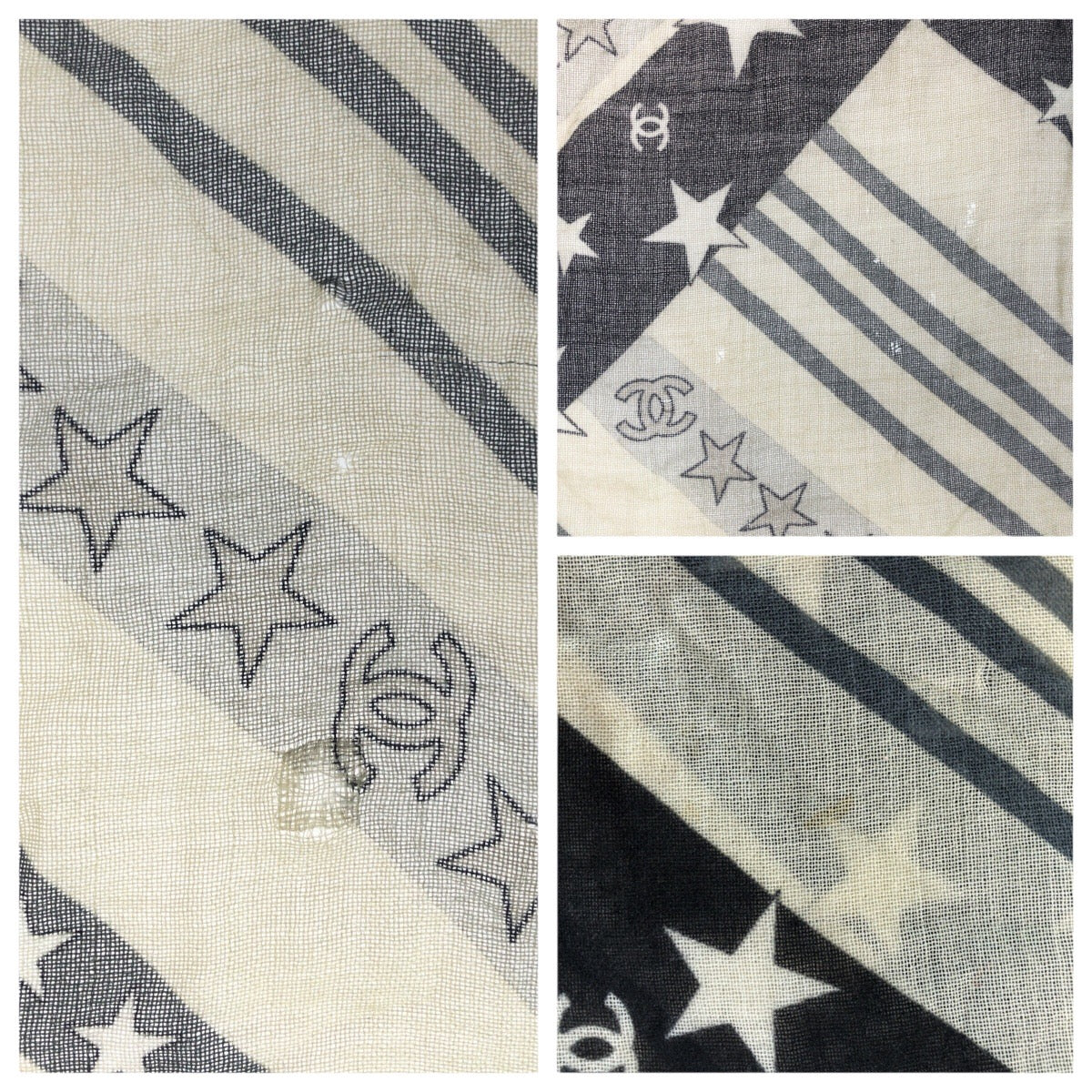 20592
CHANEL シャネル ココマーク オフホワイト ブラック カシミヤ 大判 ストール ショール レディース ABP35