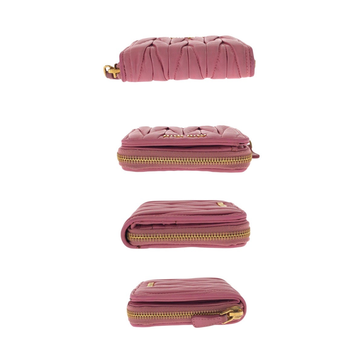 20593
MIUMIU ミュウミュウ マテラッセ ピンク ゴールド金具 レザー 二つ折り財布 コンパクトウォレット レディース ABP21