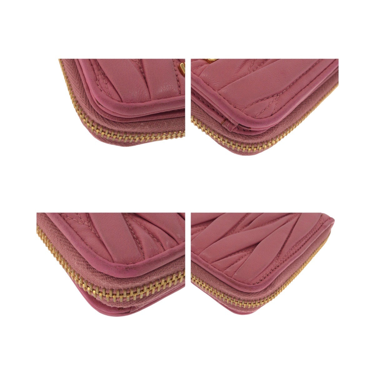 20593
MIUMIU ミュウミュウ マテラッセ ピンク ゴールド金具 レザー 二つ折り財布 コンパクトウォレット レディース ABP21