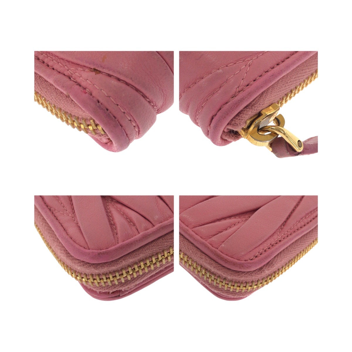 20593
MIUMIU ミュウミュウ マテラッセ ピンク ゴールド金具 レザー 二つ折り財布 コンパクトウォレット レディース ABP21