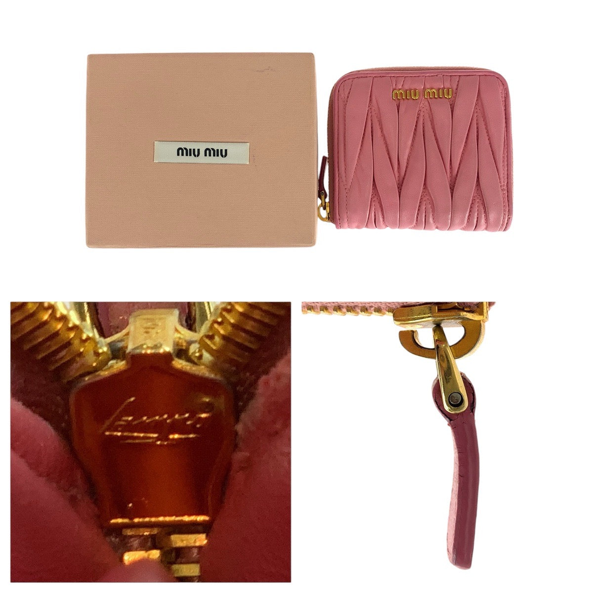 20593
MIUMIU ミュウミュウ マテラッセ ピンク ゴールド金具 レザー 二つ折り財布 コンパクトウォレット レディース ABP21