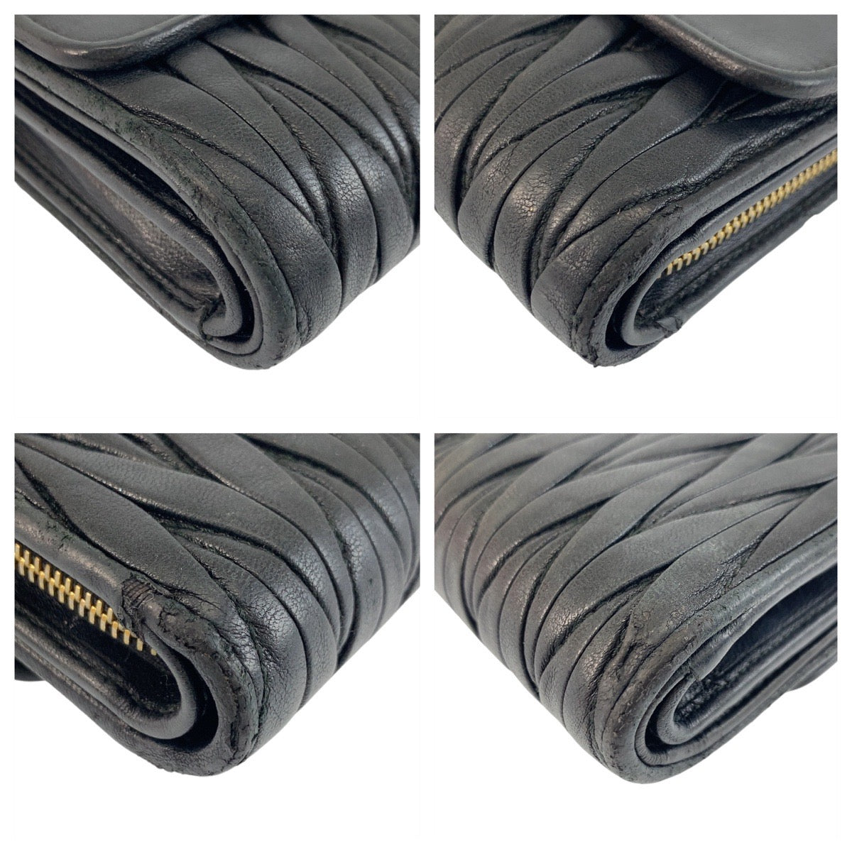 20594
MIUMIU ミュウミュウ マテラッセ ブラック 黒 ゴールド金具 レザー 折り財布 コンパクトウォレット レディース AB14