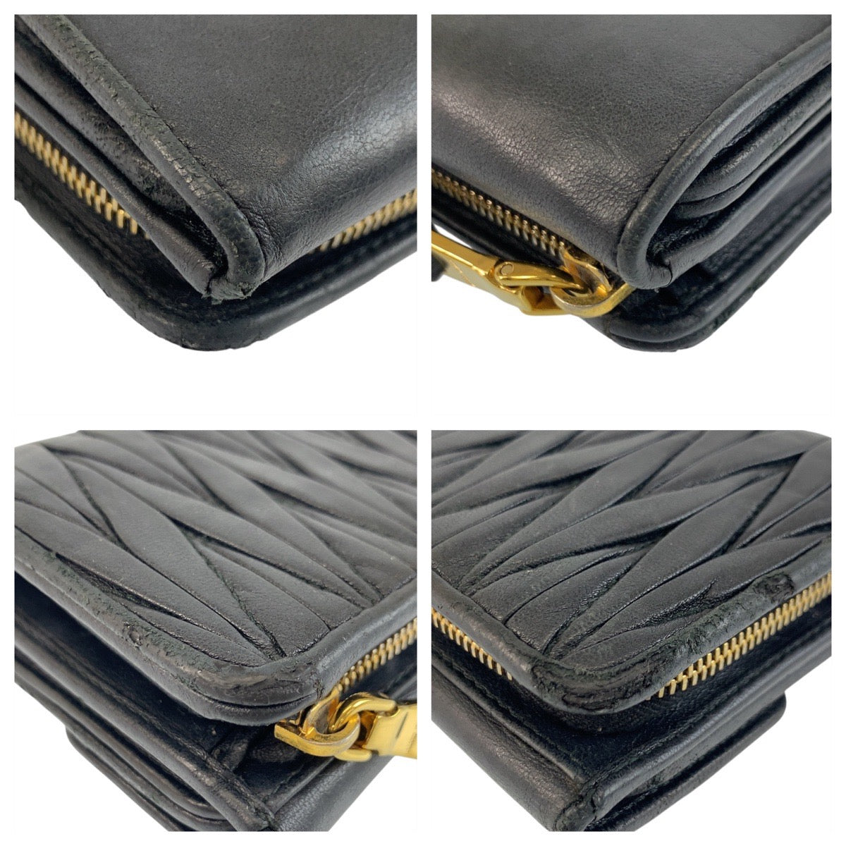 20594
MIUMIU ミュウミュウ マテラッセ ブラック 黒 ゴールド金具 レザー 折り財布 コンパクトウォレット レディース AB14