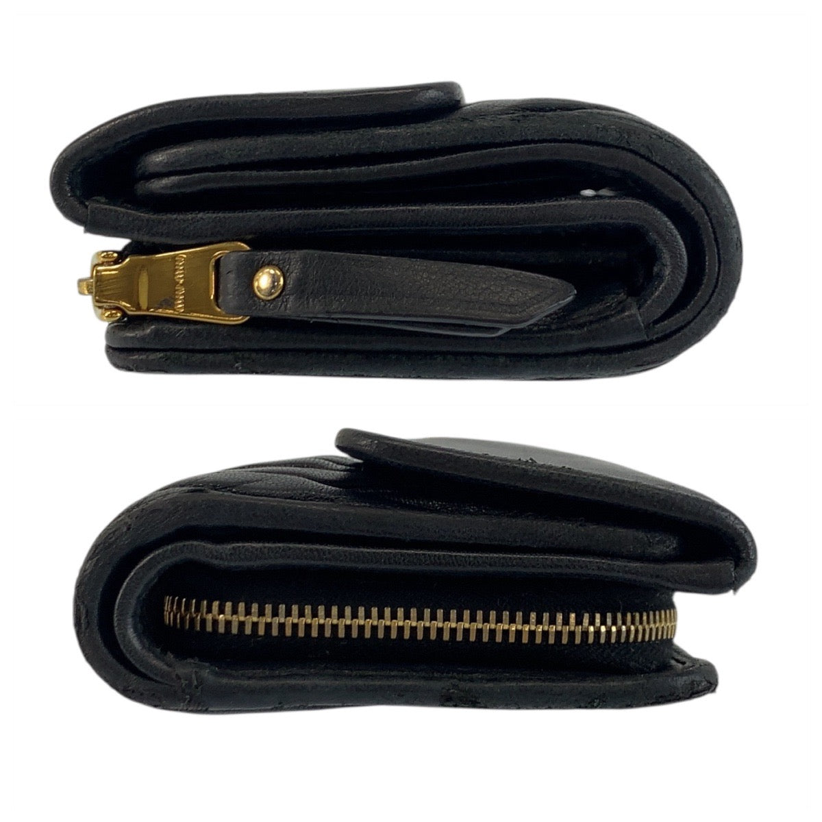 20594
MIUMIU ミュウミュウ マテラッセ ブラック 黒 ゴールド金具 レザー 折り財布 コンパクトウォレット レディース AB14