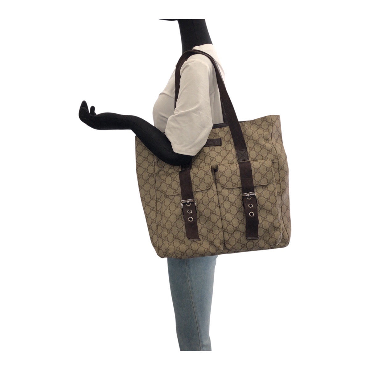 20596
GUCCI グッチ ベージュ ブラウン シルバー金具 GGスプリームキャンバス / レザー 141196 トートバッグ ショルダーバッグ レディース B14