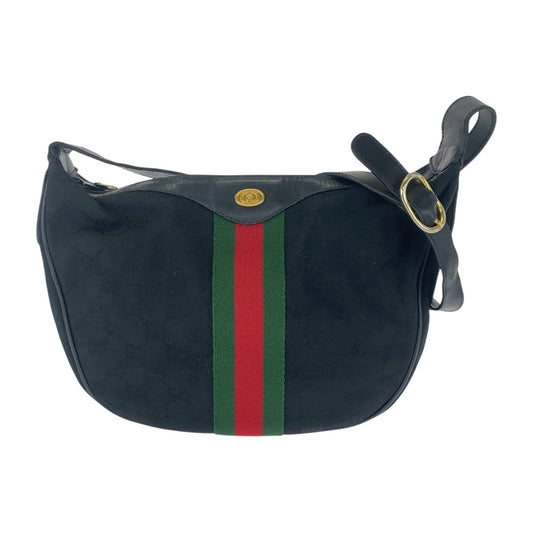 20597
GUCCI グッチ ヴィンテージ シェリーライン オールドグッチ ブラック 黒 ゴールド金具 GGキャンバス / レザー 010 378 ショルダーバッグ ポシェット レディース ABP36
