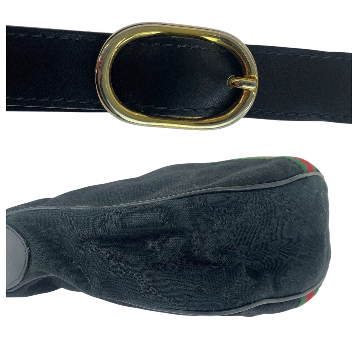 20597
GUCCI グッチ ヴィンテージ シェリーライン オールドグッチ ブラック 黒 ゴールド金具 GGキャンバス / レザー 010 378 ショルダーバッグ ポシェット レディース ABP36