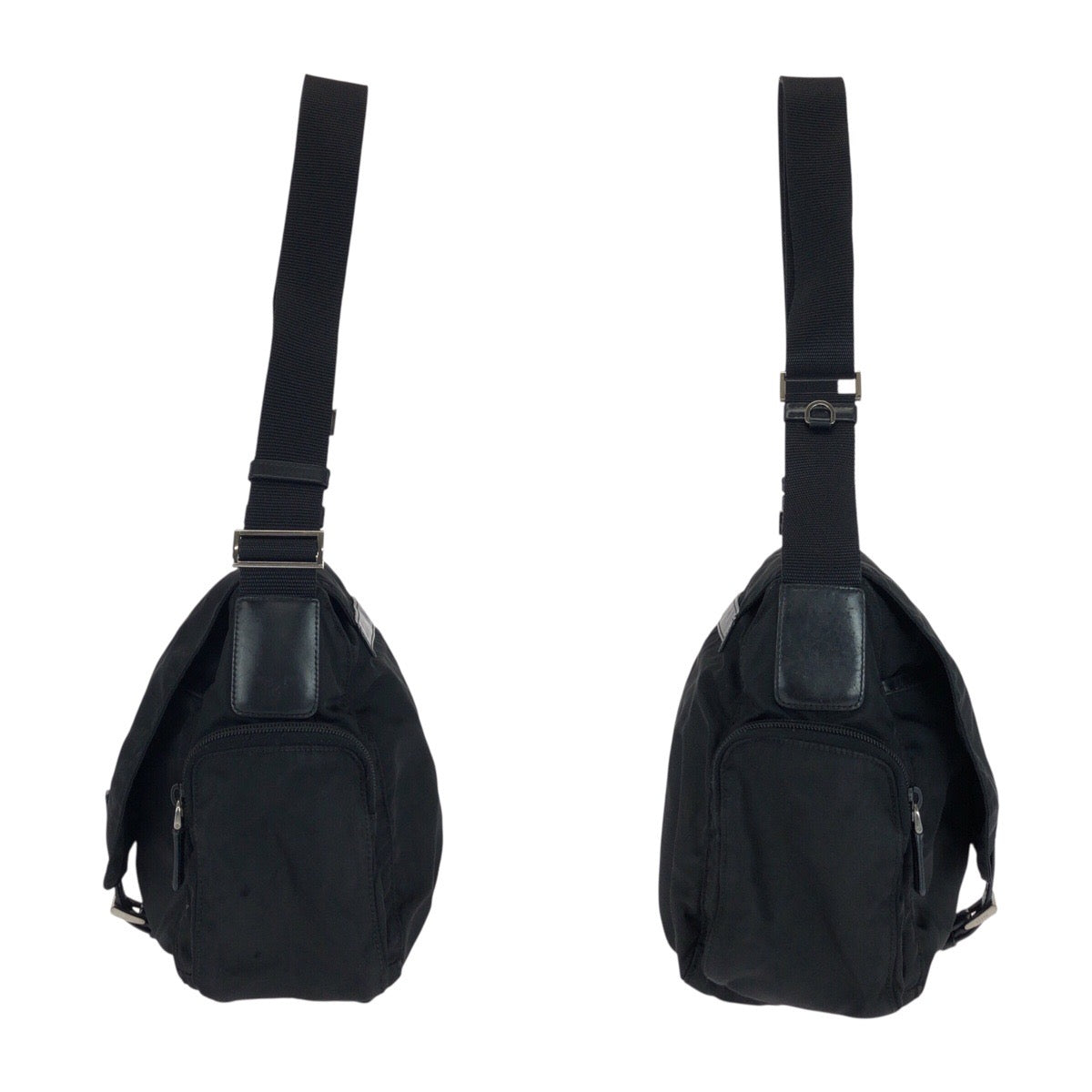 20598
PRADA プラダ テスート 三角ロゴプレート ブラック 黒 シルバー金具 ナイロン / レザー ショルダーバッグ メッセンジャーバッグ レディース ABP36