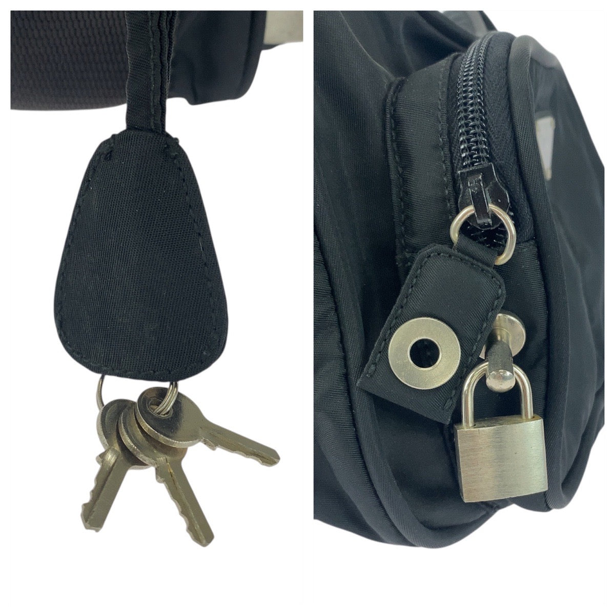 20599
PRADA プラダ テスート 三角ロゴプレート ブラック 黒 シルバー金具 ナイロン ショルダーバッグ ポシェット レディース ABP42