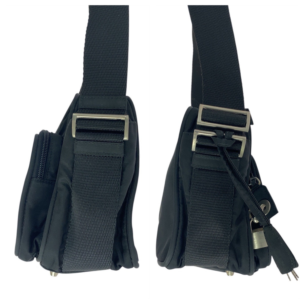 20599
PRADA プラダ テスート 三角ロゴプレート ブラック 黒 シルバー金具 ナイロン ショルダーバッグ ポシェット レディース ABP42