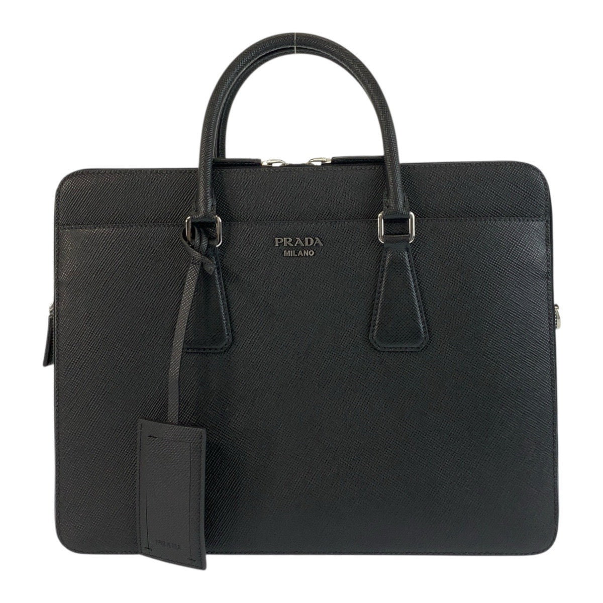 20601
PRADA プラダ サフィアーノ ブラック 黒 シルバー金具 レザー ビジネスバッグ ブリーフケース メンズ SA850