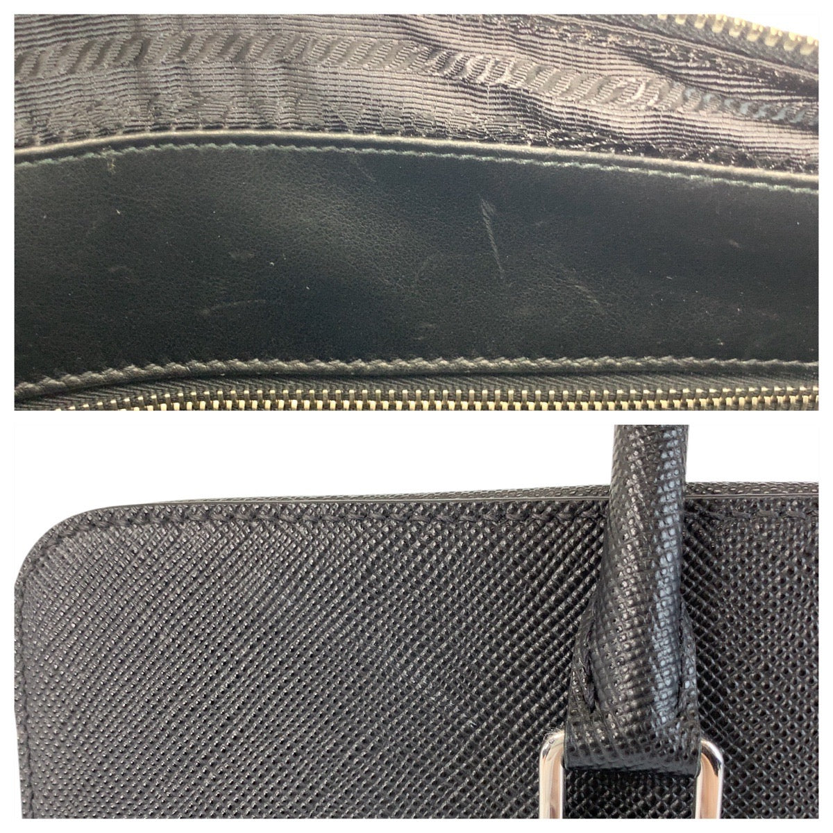 20601
PRADA プラダ サフィアーノ ブラック 黒 シルバー金具 レザー ビジネスバッグ ブリーフケース メンズ SA850