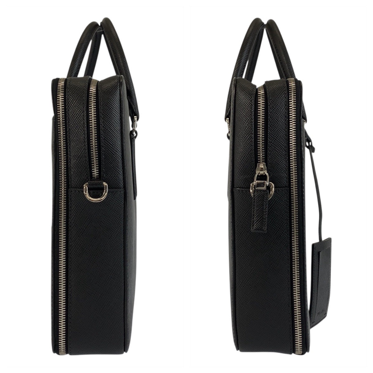20601
PRADA プラダ サフィアーノ ブラック 黒 シルバー金具 レザー ビジネスバッグ ブリーフケース メンズ SA850